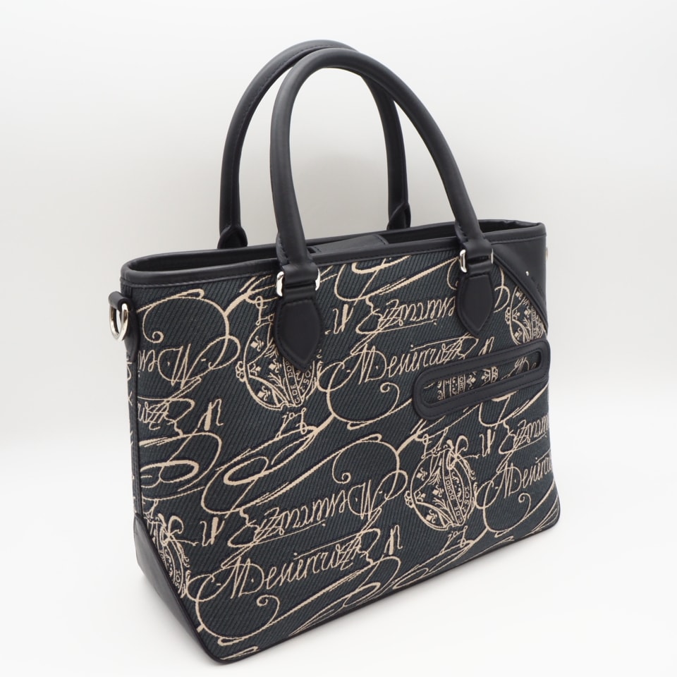 美品 Berluti ベルルッティ キャンバス カリグラフィ トゥジュール アラベスク トートバッグ M257803 トートバッグ ネイビー グレー キャンバス メンズ