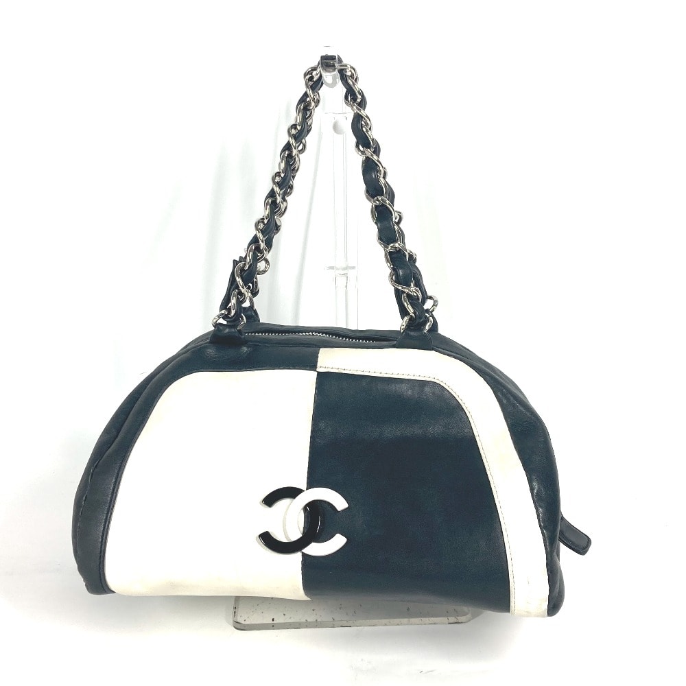 シャネル CHANEL CC ココマーク Wチェーン バイカラー ヴィンテージ 肩掛け ハンドバック ミニボストンバッグ ショルダーバッグ レザー ホワイト