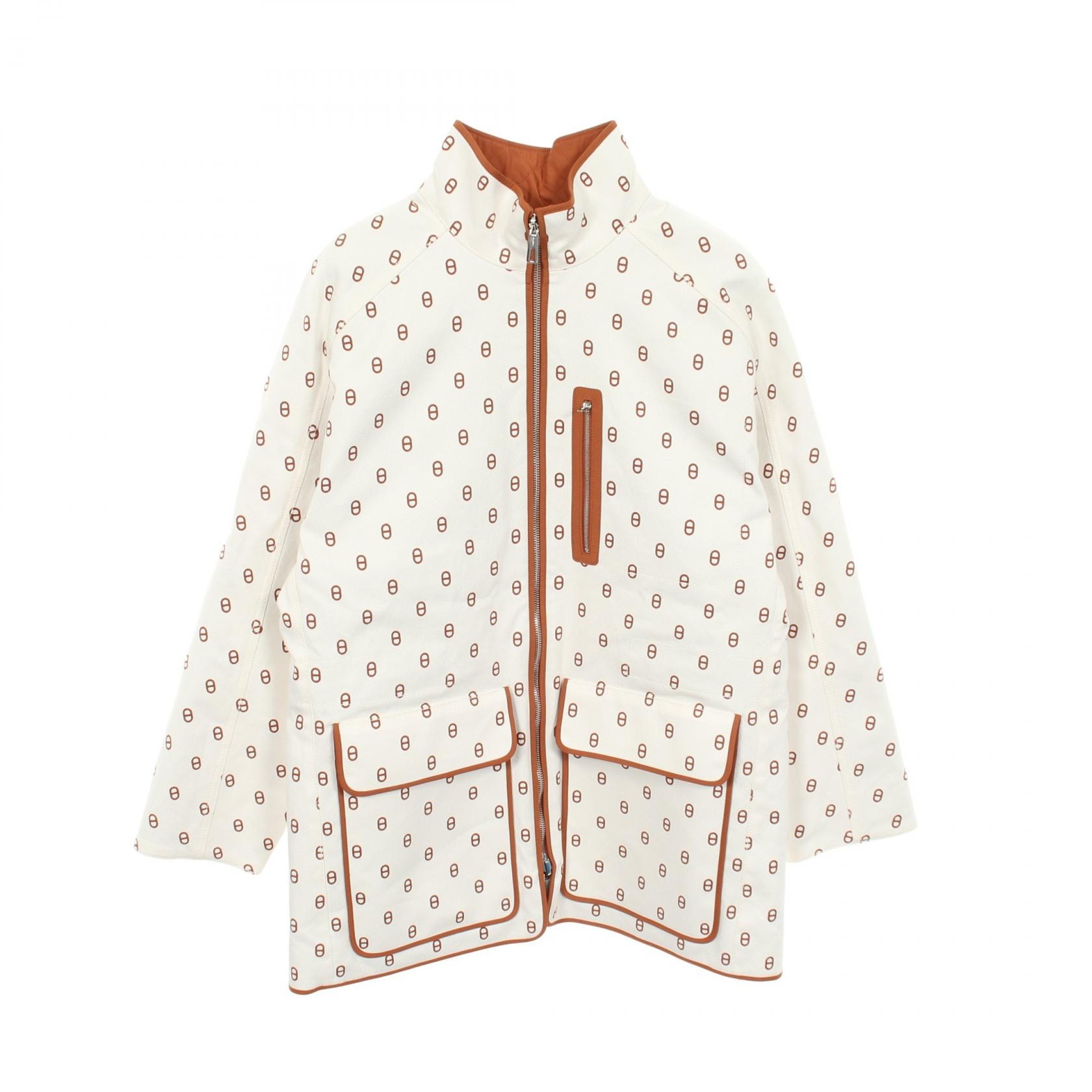 エルメス HERMES シェーヌダンクル リバーシブル 衣料品 アウター コットン / ポリエステル ホワイト レディース ホワイト系 / ブラウン系 【中古】