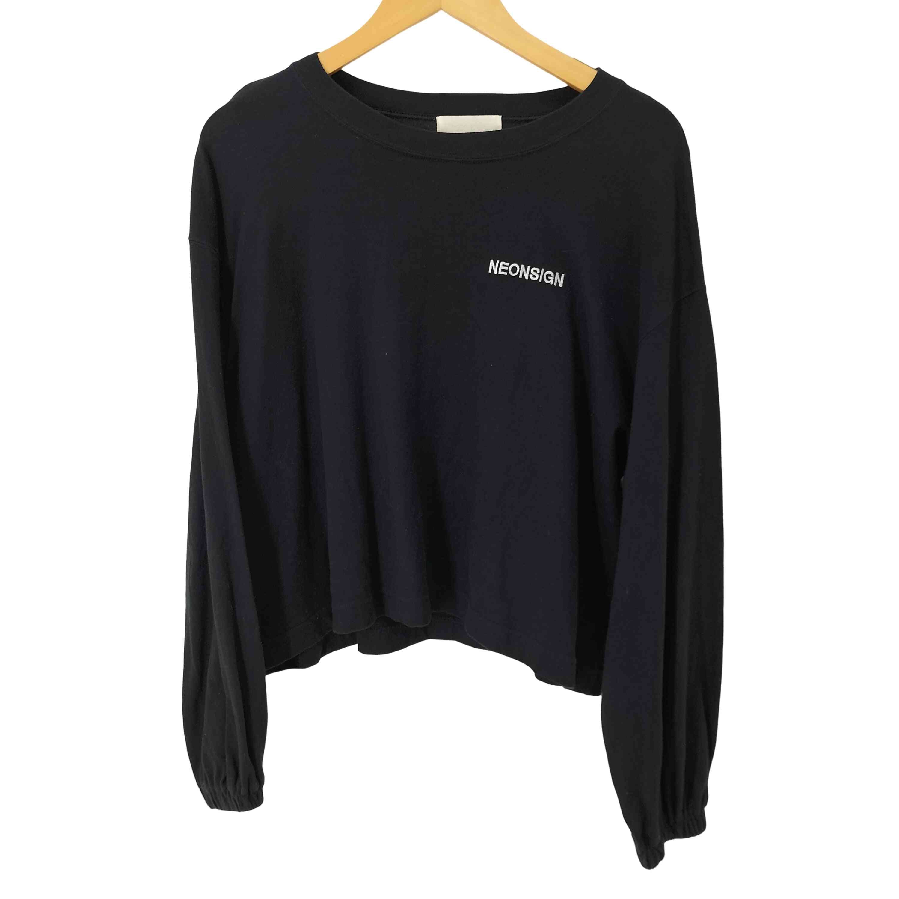 ロゴ刺繍 クロップド丈 コットン100 長袖 Tシャツ【1139803322725】