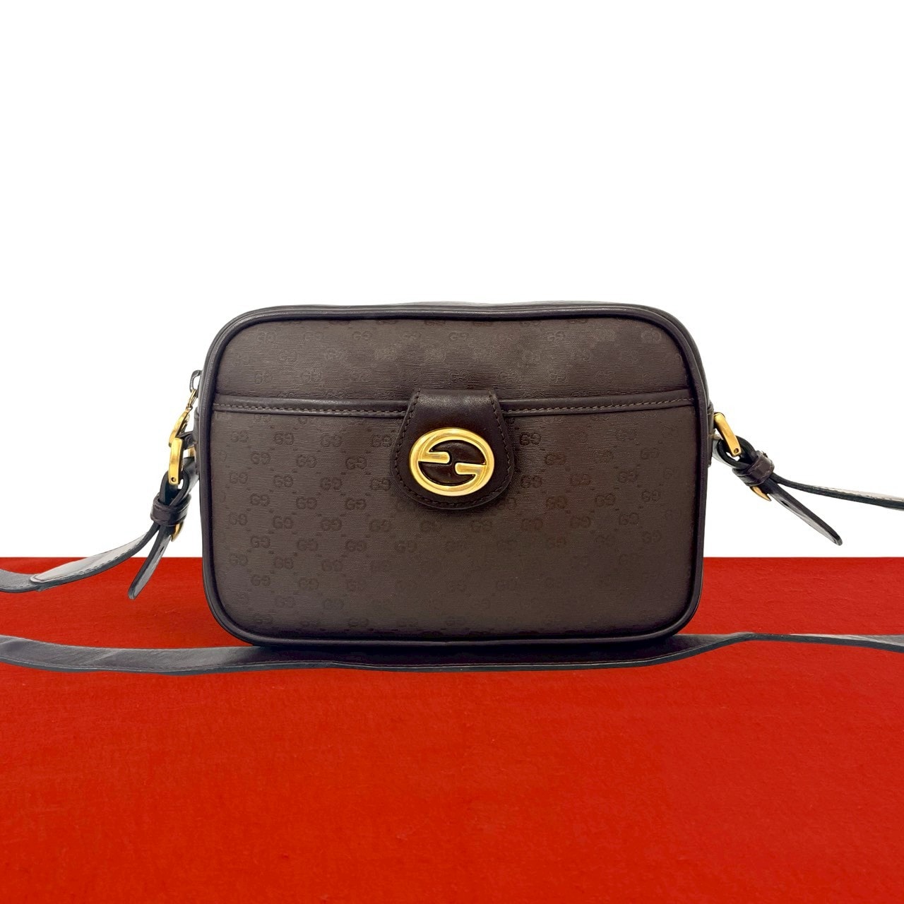 GUCCI グッチ マイクロGG ロゴ 金具 レザー PVC ショルダーバッグ ブラウン
 54068