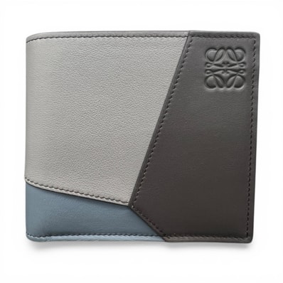 LOEWE 希少 極美品 ロエベ ANAGRAM PUZZLE BIFOLD アナグラム パズル バイフォールド コインウォレット 二つ折り財布 C510501X16 グレー ブルー トリコロール コンパクトウォレット Aランク 中古 鑑定済