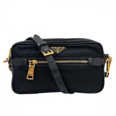PRADA プラダ ショルダーバッグ カメラバッグ 斜め掛け BT0773 ナイロン レザー ブラック 黒 ゴールド金具 レディース【中古品】