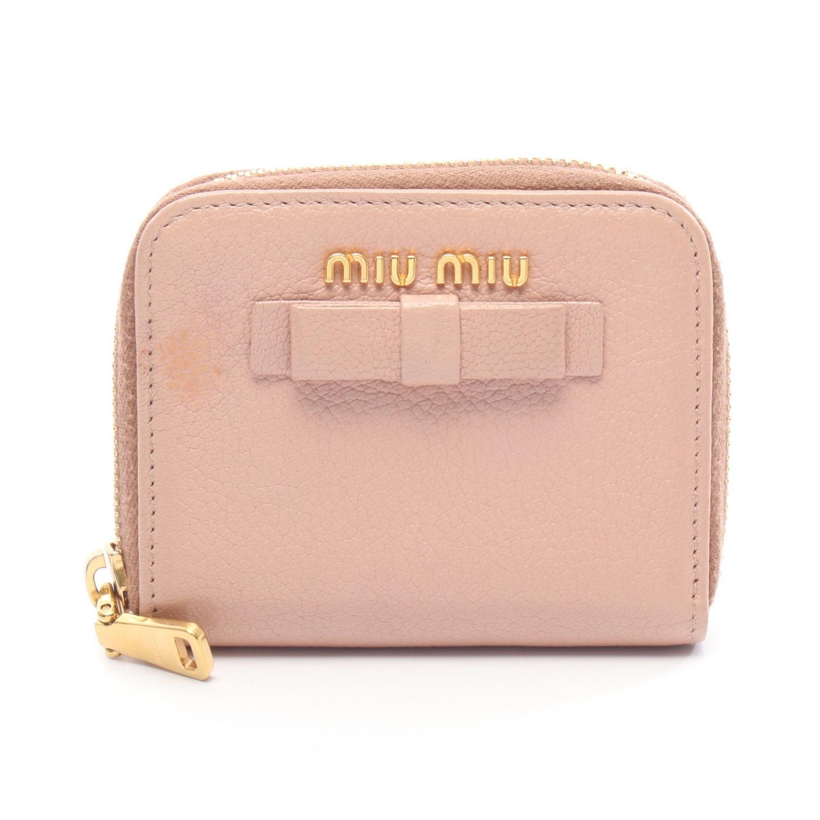 ミュウ ミュウ Miu Miu リボン ラウンド財布 財布 レザー レディース ピンク系 【中古】