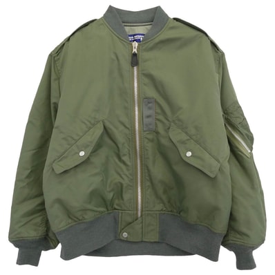JUNYA WATANABE COMME des GARCONS MAN WH-J029 AD2021 ナイロンツイル バックプリント MA-1 ミリタリー フライト ボンバー ジャケット ブルゾン カーキ系 XS【中古】