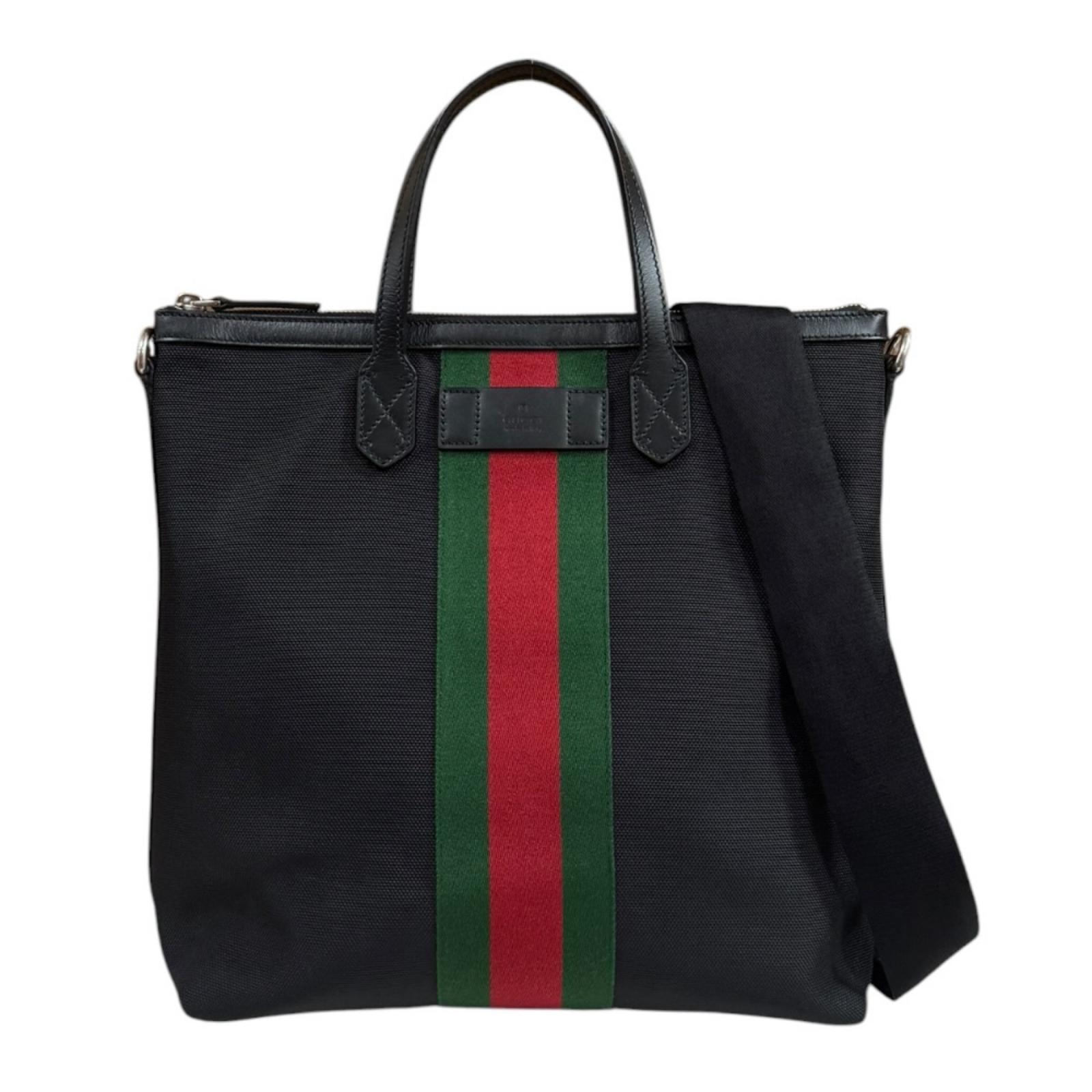 グッチ シェリーライン ショルダーバッグ キャンバス 619751 ブラック メンズ GUCCI  中古