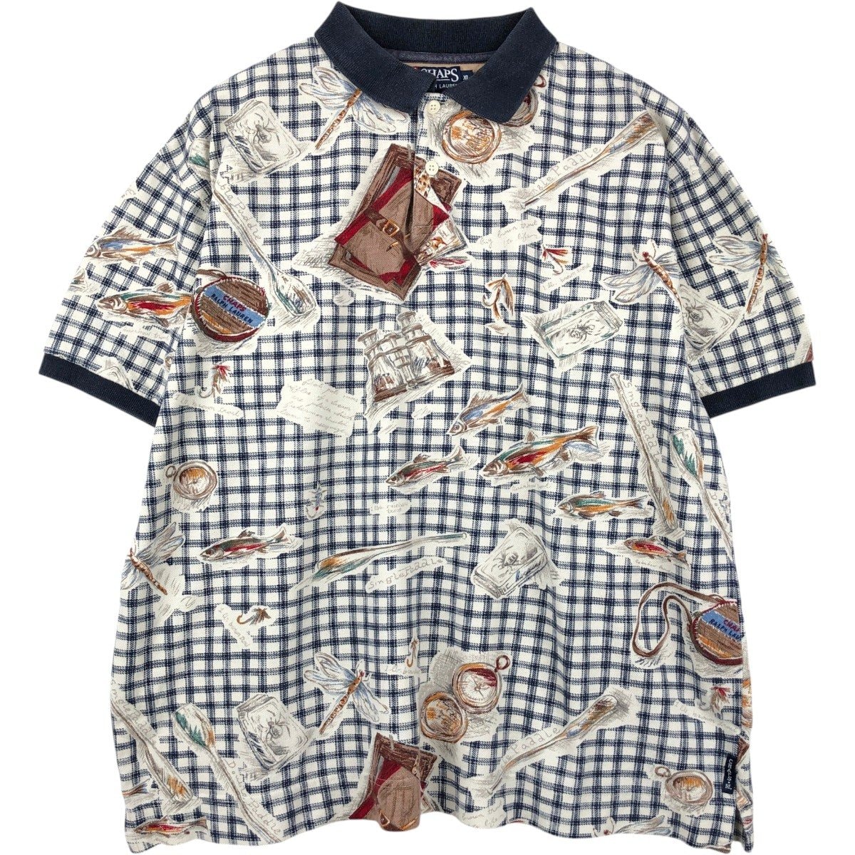 古着 ラルフローレン Ralph Lauren CHAPS チャップス 総柄 チェック柄 半袖 ポロシャツ USA製 メンズXL相当/eaa657442