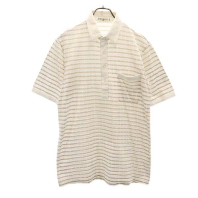 YVES SAINT LAURENT イヴサンローラン 総柄ロゴ 半袖 ポロシャツ L ホワイト系