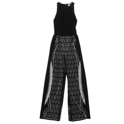 HERMES エルメス ワンピース 21SS Silk jump suit シルク切替 ノースリーブ ジャンプスーツ オールインワン オーバーオール ワンピース ブラック系 34【美品】【中古】