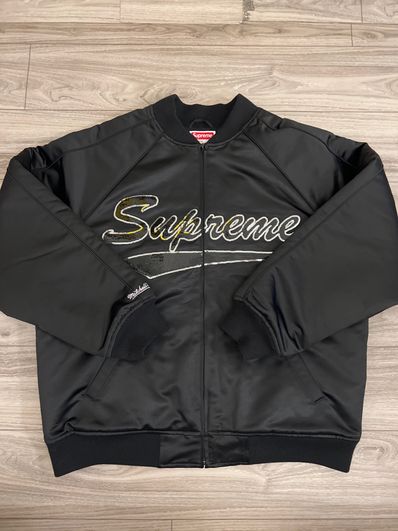 Supreme Mitchell & Ness Sequin Logo Varsity Jacket "Black"