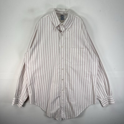 古着 ブルックスブラザーズ Brooks Brothers USA製 長袖シャツ 胸ポケット ボタンダウン L レッド系 ストライプ メンズ