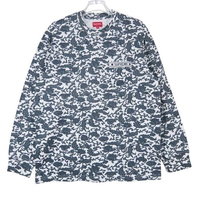 美品 SUPREME シュプリーム 19SS DAMASK L/S TOP ダマスク ロングスリーブ Tシャツ グレー ロンT 長袖 カットソー サイズM