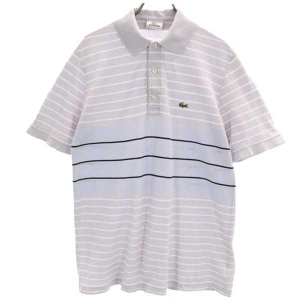 LACOSTE ラコステ ボーダー柄 半袖 ポロシャツ 3 ライトグレー系 鹿の子