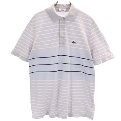 LACOSTE ラコステ ボーダー柄 半袖 ポロシャツ 3 ライトグレー系 鹿の子