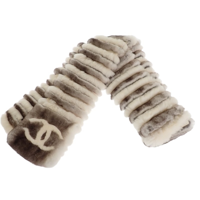 シャネル CHANEL オリラグファー マフラー ホワイト【中古】【Aランク】