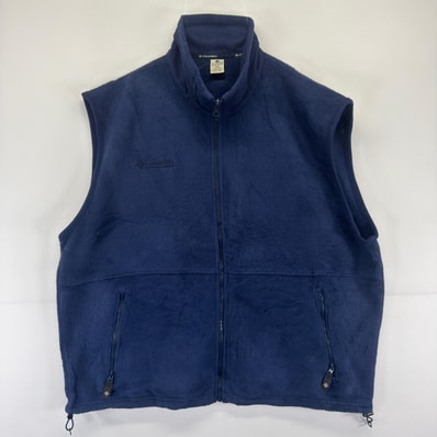 古着 コロンビア Columbia USA製 ベスト フルジップ ワンポイントロゴ刺繍 大きいサイズ 2XL ネイビー メンズ