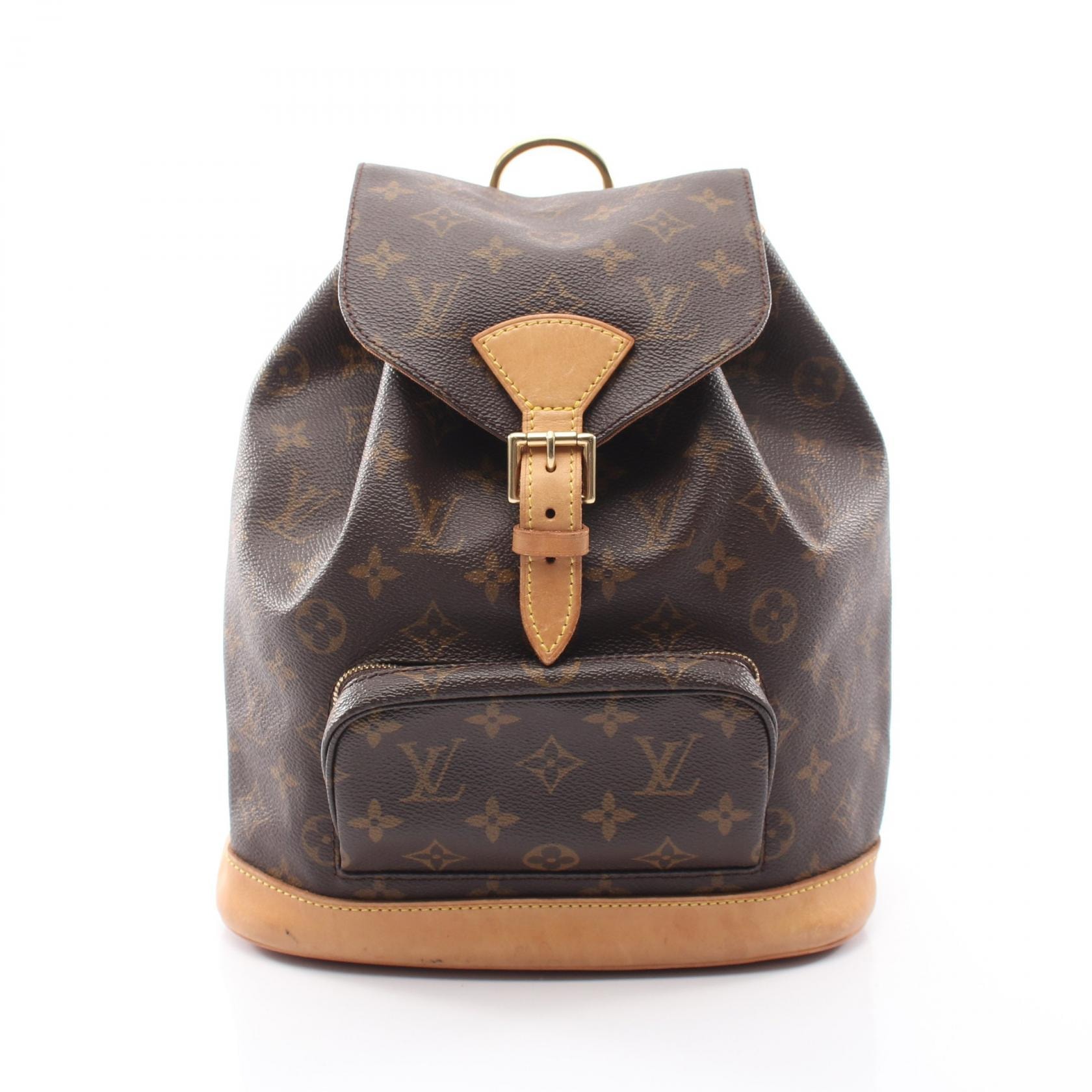 ルイ・ヴィトン LOUIS VUITTON モンスリMM リュックサック バックパック バッグ PVCコーティングキャンバス レザー モノグラム レディース ブラウン系 M51136 【中古】