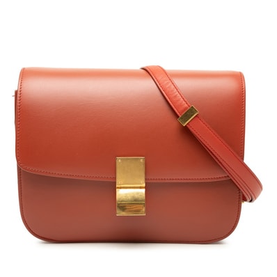 セリーヌ クラシックボックス ミディアム ショルダーバッグ レッド レザー レディース CELINE 【中古】