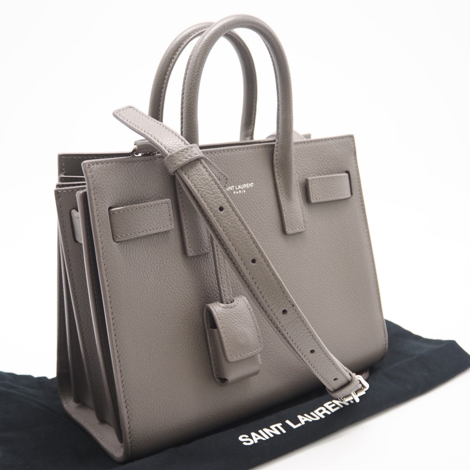 美品 YVES SAINT LAURENT イヴ・サンローラン レザー サック ド ジュール ナノ 392035 2wayハンドバッグ グレー カーフレザー レディース