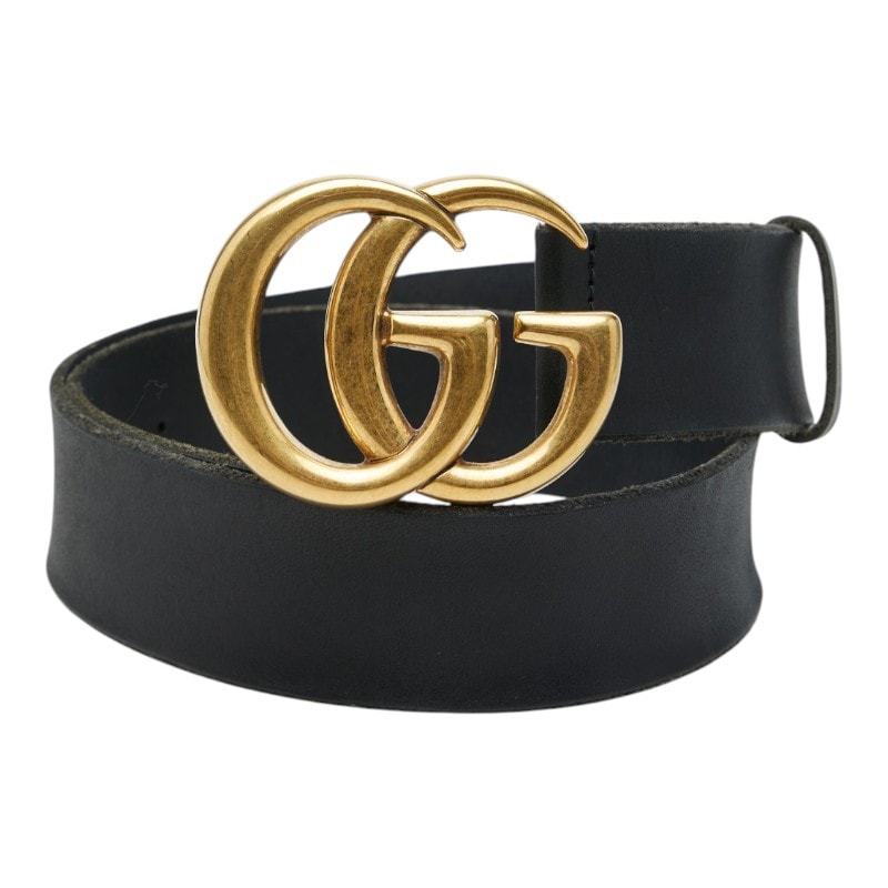 グッチ GGマーモント ロゴ バックルベルト 409416 493949 ブラック ゴールド レザー レディース GUCCI 【中古】