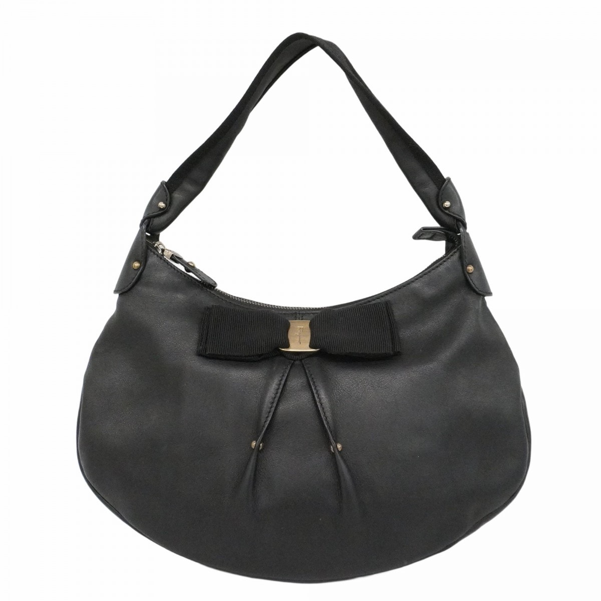 【6dc3991】サルヴァトーレフェラガモ ハンドバッグ ヴァラ レザー ブラック ゴールド金具【中古】レディース