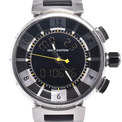 ルイ・ヴィトン LOUIS VUITTON Q118F タンブール インブラック アナデジ ブラック クォーツ メンズ 腕時計 L#147213