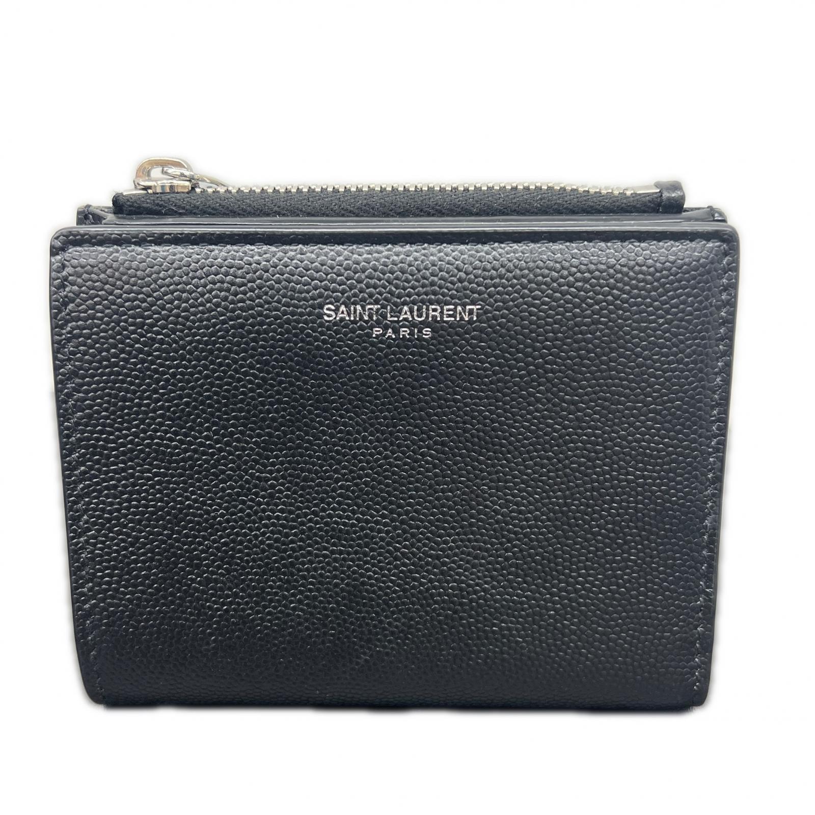 SAINT LAURENT 展示品級 美品 サンローラン コンパクトウォレット 二つ折り財布 575789 レザー ブラック ミニ財布 ユニセックス イヴサンローラン YSL SAランク 中古 鑑定済 サンローラン財布