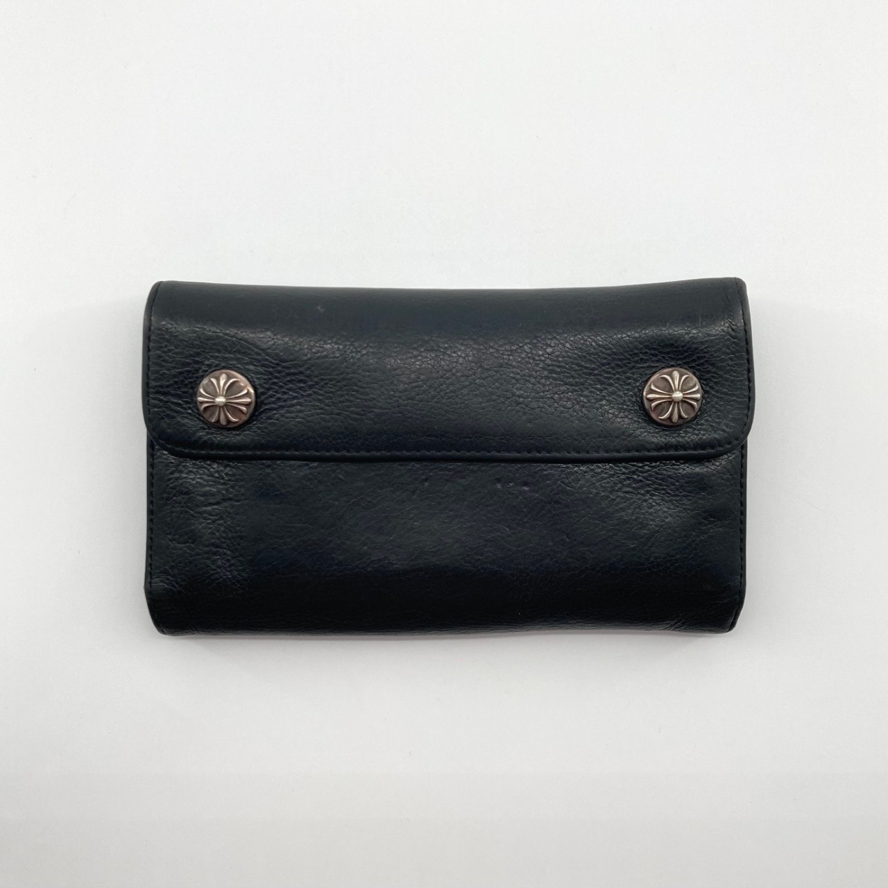CHROME HEARTS(クロムハーツ) WAVE WALLET CROSS BALL ウェーブ ウォレット クロスボール SV925/レザー 長財布 ブラック