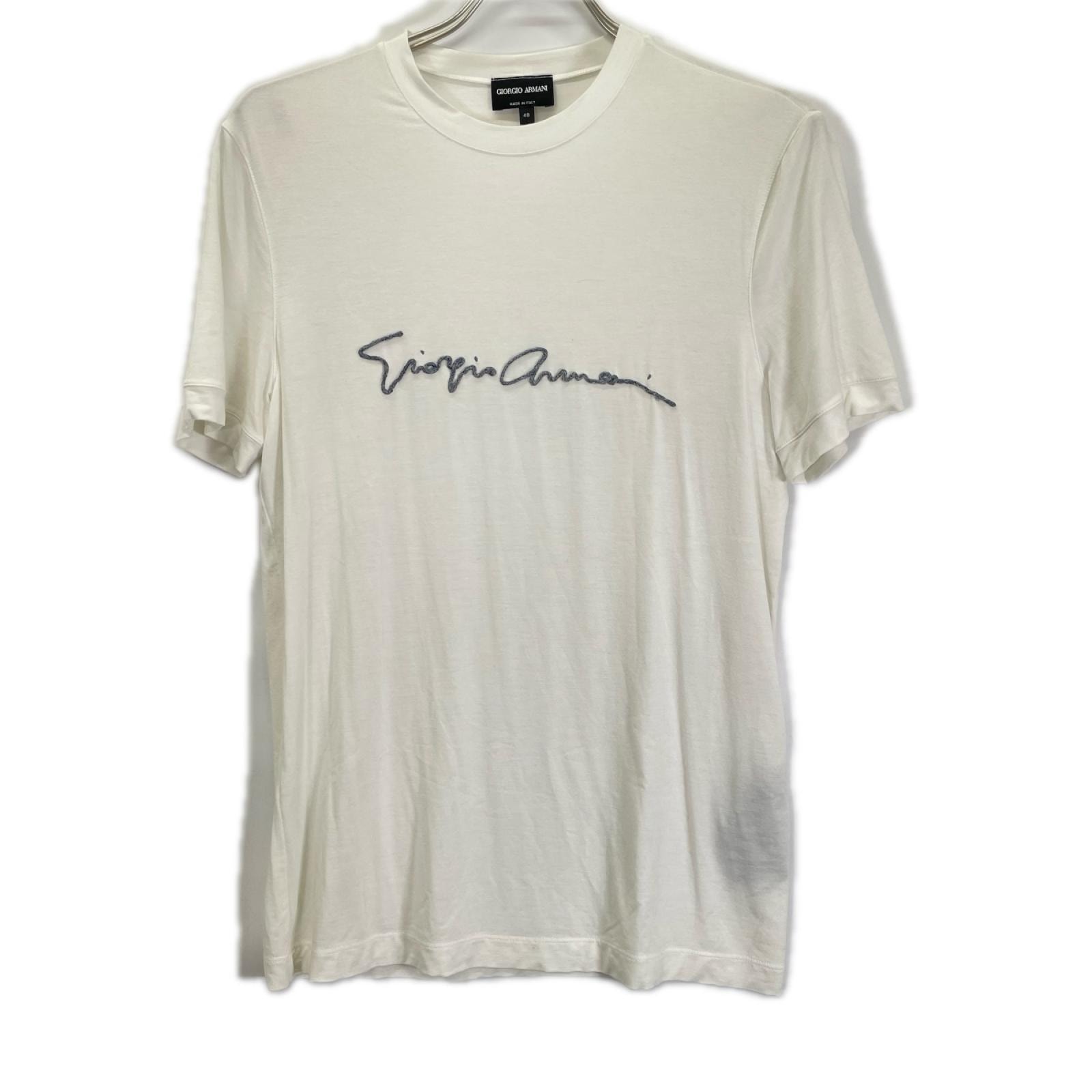 ジョルジオアルマーニ 3GST54 ホワイト ロゴ デザイン 半袖 Tシャツ 48