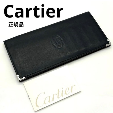 Cartier カルティエ レザー 長財布 ブラック 黒 レザー メンズ 二つ折り 財布 ボルドー ブランド 美品 正規品 人気