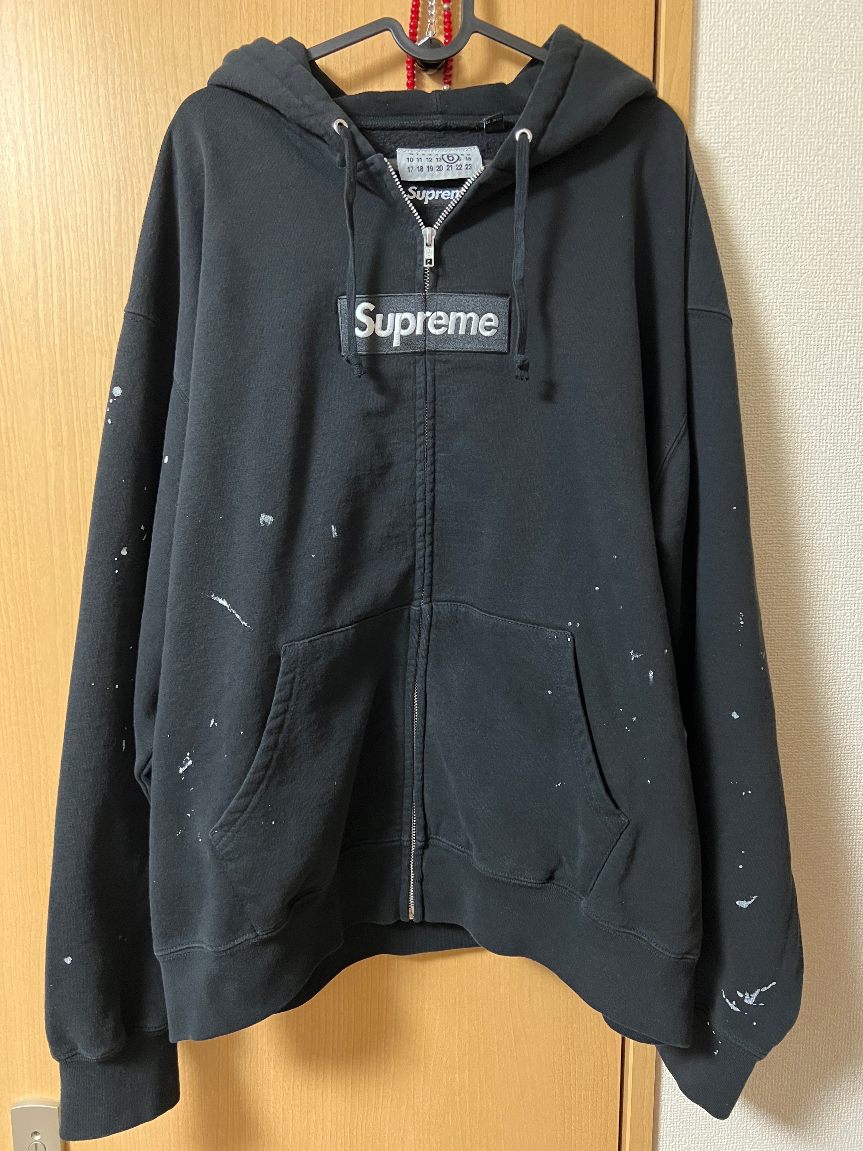 Supreme x MM6 Maison Margiela Box Logo Zip Up Hooded Sweatshirt "Black"