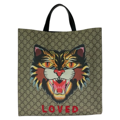 GUCCI グッチ アングリーキャット ベージュ マルチカラー GGスプリームキャンバス レザー/ トートバッグ 1-0290216 【中古】