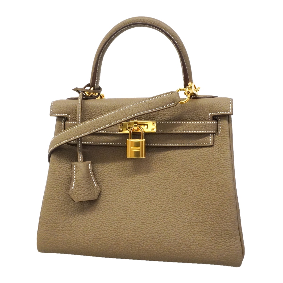 ★SALE【6hd3643-g】エルメス ハンドバッグ ケリー25 トリヨンクレマンス エトゥープ ゴールド金具 W刻印 2wayバッグ【中古】レディース