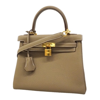 ★SALE【6hd3643-g】エルメス ハンドバッグ ケリー25 トリヨンクレマンス エトゥープ ゴールド金具 W刻印 2wayバッグ【中古】レディース