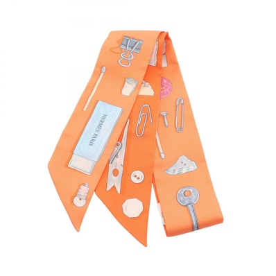 エルメス HERMES ツイリー IN THE POCKET リボン スカーフ 衣料品 シルク シルク オレンジ レディース オレンジ系 / マルチカラー 【中古】
