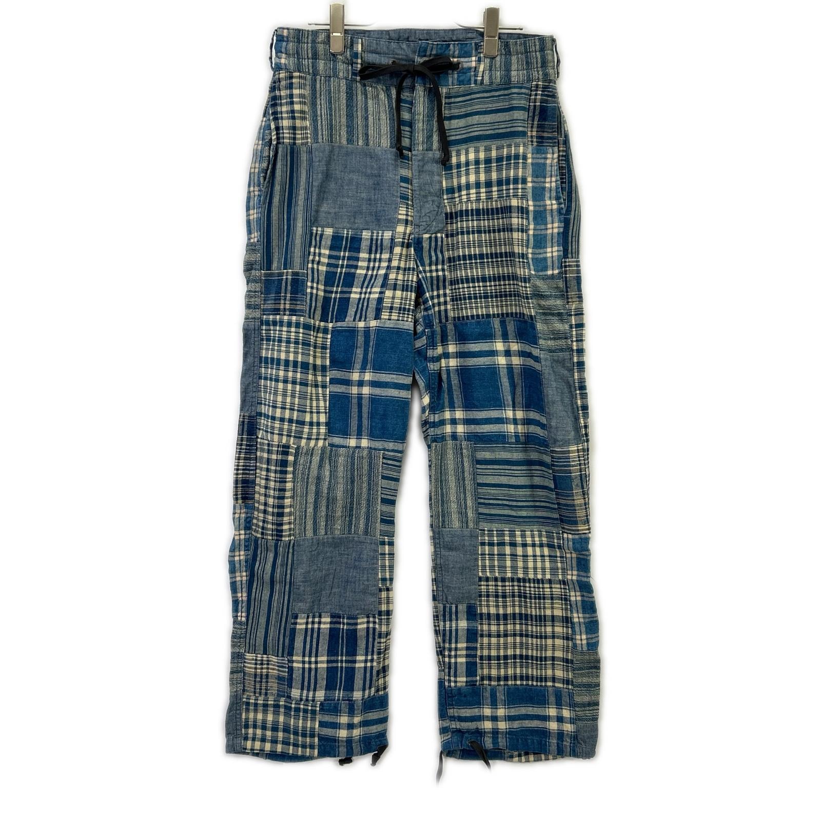 ダブルアールエル 782959702001 コットン×リネン Indigo Patchwork Drawstring Pants/インディゴ パッチワーク ドローストリングパンツ 28×30