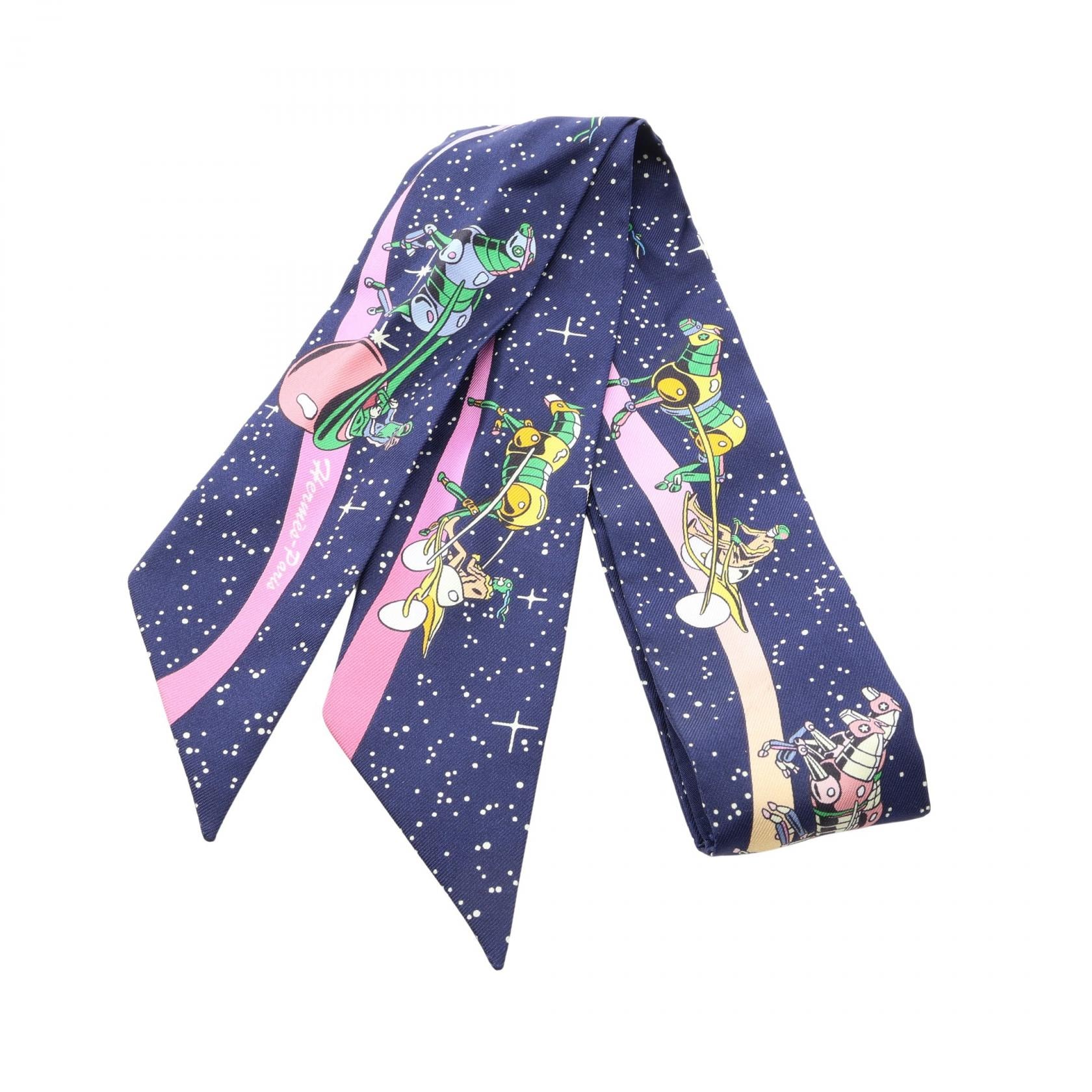 エルメス HERMES ツイリー SPACE DERBY スカーフ 衣料品 シルク シルク レディース ネイビー系 【中古】
