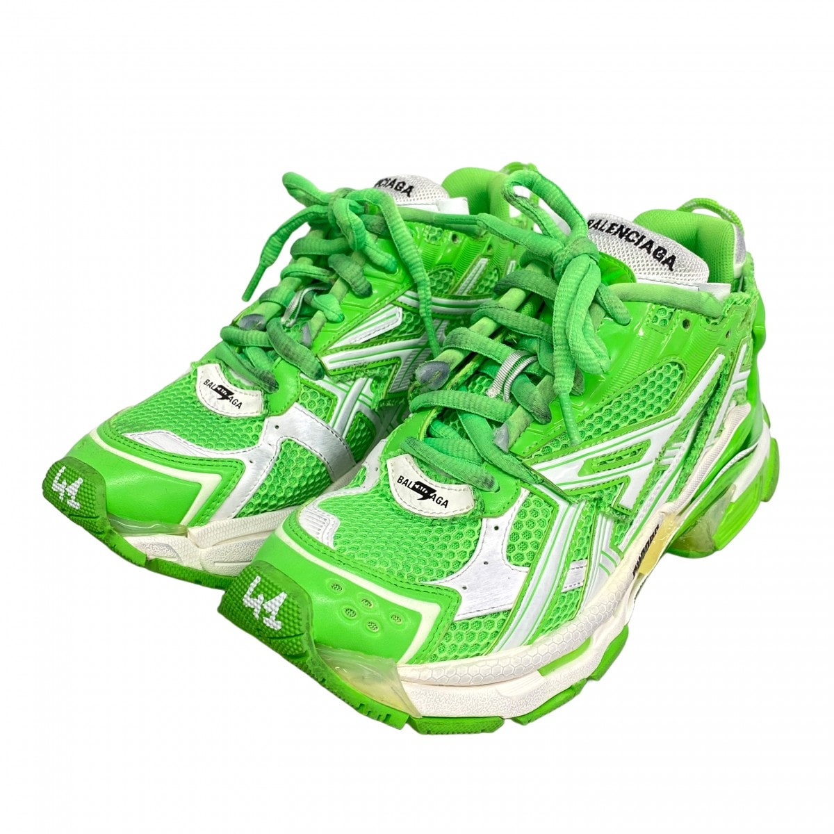 【6ape005】バレンシアガ スニーカー 41 RUNNER メッシュ グリーン【中古】メンズ