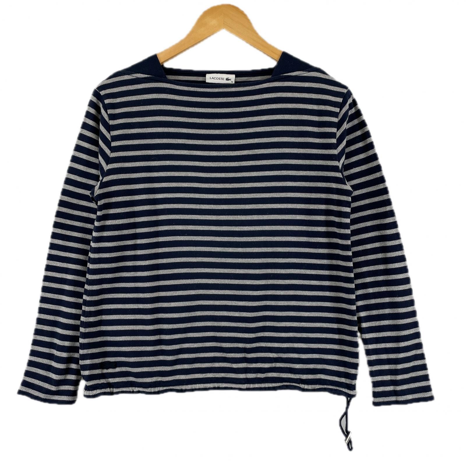 美品 LACOSTE ラコステ ボーダー 秋冬 AW カットソー コットン ネイビー レディース 38 バスクシャツ【古着】【中古】