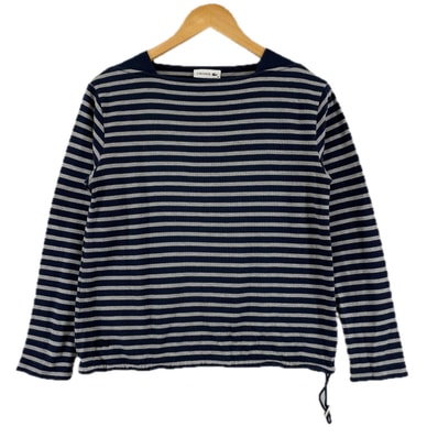 美品 LACOSTE ラコステ ボーダー 秋冬 AW カットソー コットン ネイビー レディース 38 バスクシャツ【古着】【中古】