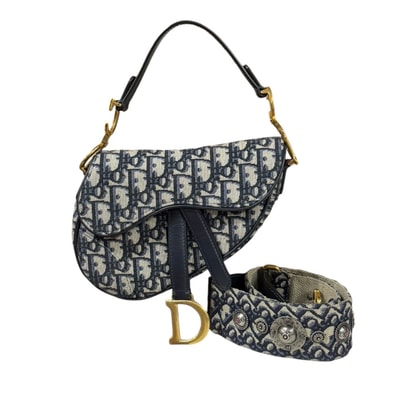 ディオール サドルバッグ ミニ オブリーク ショルダーバッグ キャンバス ネイビー レディース Dior 中古