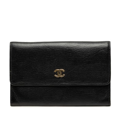 シャネル ココマーク 二つ折り財布 ブラック レザー レディース CHANEL 中古