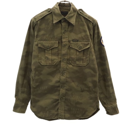 HYSTERIC GLAMOUR ヒステリックグラマー 日本製 カモフラ柄 長袖 ミリタリーシャツ S カーキ 迷彩