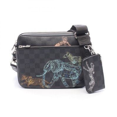 ルイ・ヴィトン LOUIS VUITTON トリオ メッセンジャー アニマルプリント ショルダーバッグ バッグ PVCコーティングキャンバス レザー ダミエ・グラフィット レディース ブラック系 N58040 【中古】