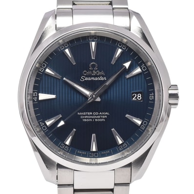 オメガ OMEGA 231.10.42.21.03.003 シーマスター アクアテラ デイト CO-AXIAL ブルー 自動巻き メンズ 良品 保証書付き 腕時計 J#150027
