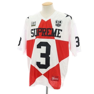 【中古】シュプリーム Supreme 2024年秋冬 Star Football Jersey ポリエステル 半袖Tシャツ ホワイトxレッド【サイズS】【メンズ】