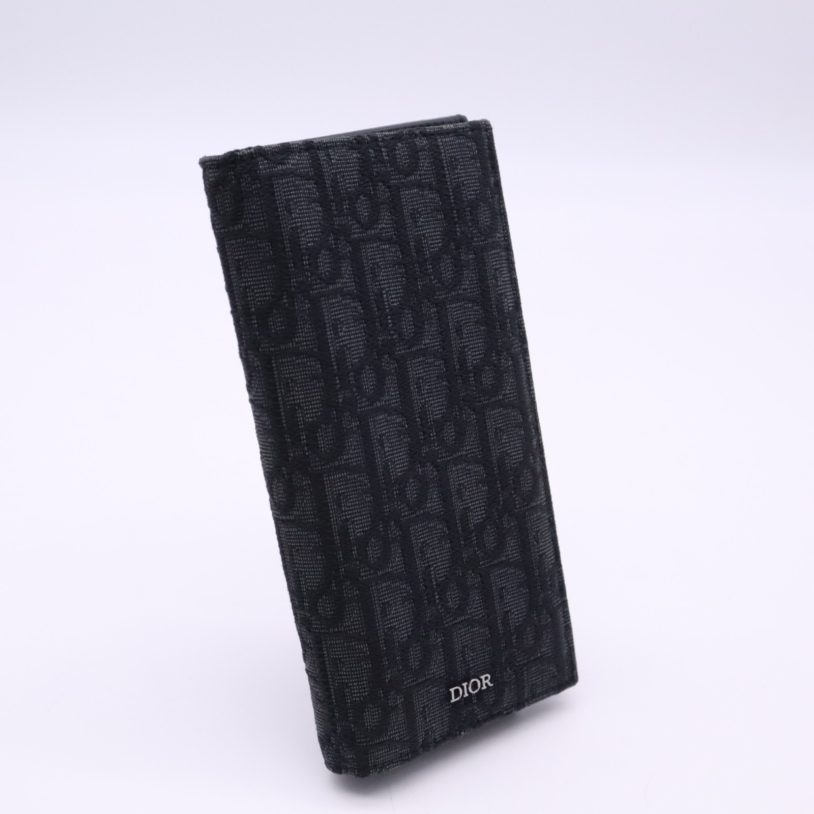 美品 Dior ディオール ディオール オブリーク ジャカード バーティカル ロングウォレット 2OBBC002YSE 長財布 ブラック キャンバス カーフレザー レディース