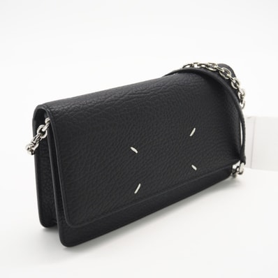 美品 MAISON MARGIELA メゾンマルジェラ カーフレザー 4ステッチ チェーンウォレット SA3UI0008 ショルダーバッグ ブラック ホワイト カーフレザー レディース