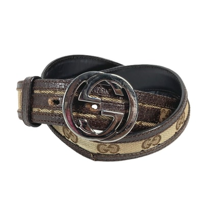グッチ GUCCI GG 114874 バックルベルト ズボン用ベルト ベルト GGキャンバス/レザー ベージュ