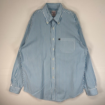 古着 ブルックスブラザーズ Brooks Brothers 長袖シャツ 胸ポケ ワンポイント ロゴ 346 M ブルー系 ストライプ メンズ